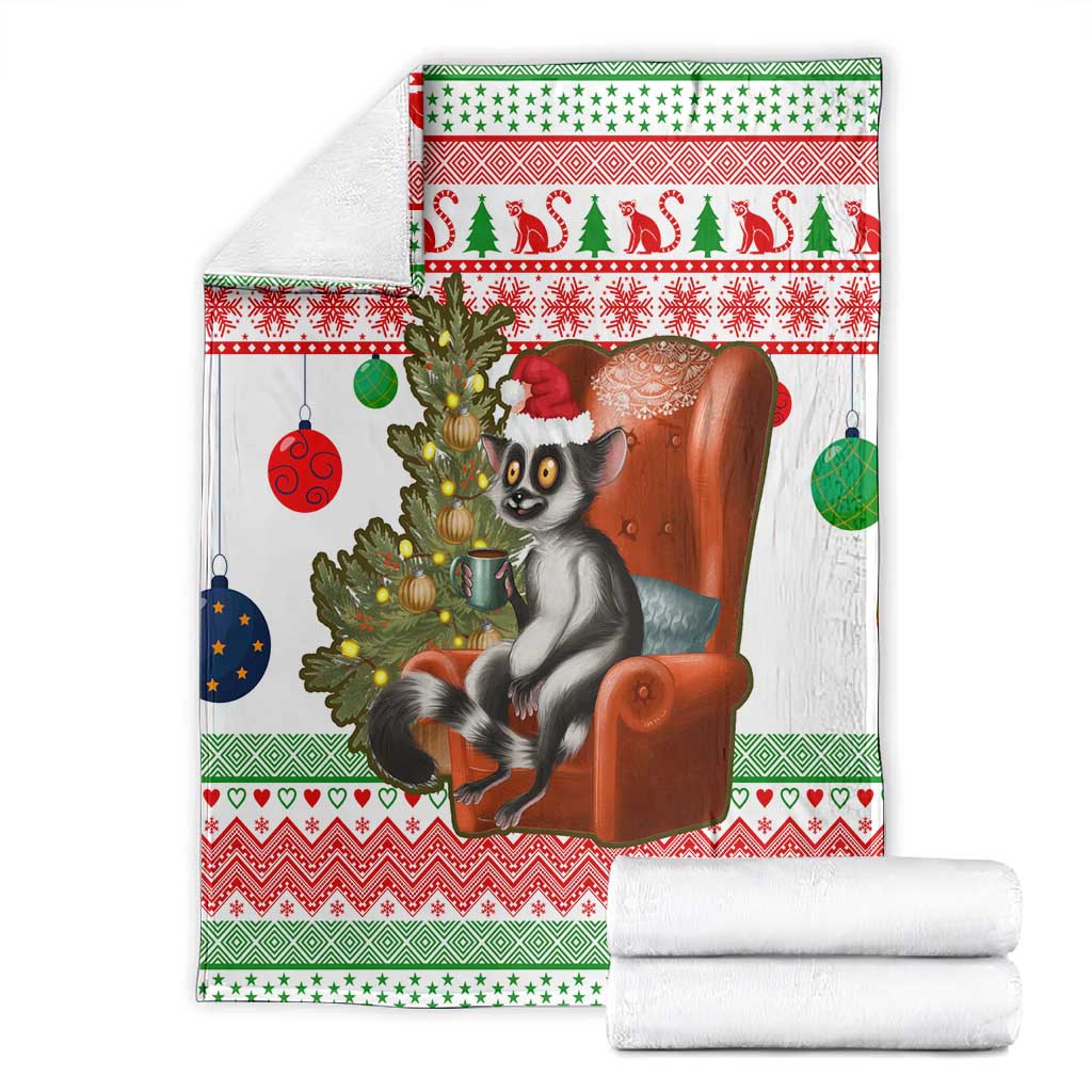 Madagascar Christmas Blanket Lemur Santa Hat Holiday Tree - African Pride