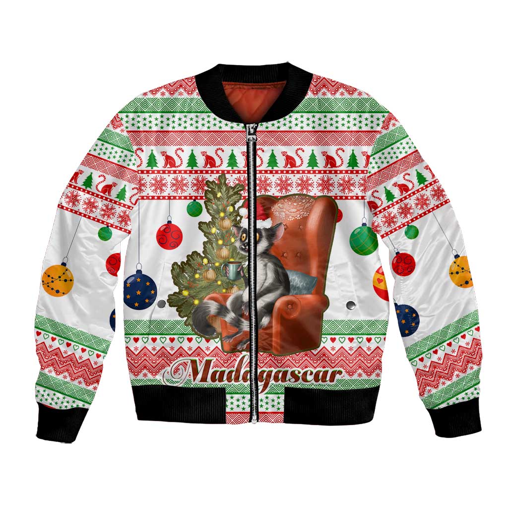 Madagascar Christmas Bomber Jacket Lemur Santa Hat Holiday Tree - African Pride