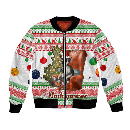 Madagascar Christmas Bomber Jacket Lemur Santa Hat Holiday Tree - African Pride