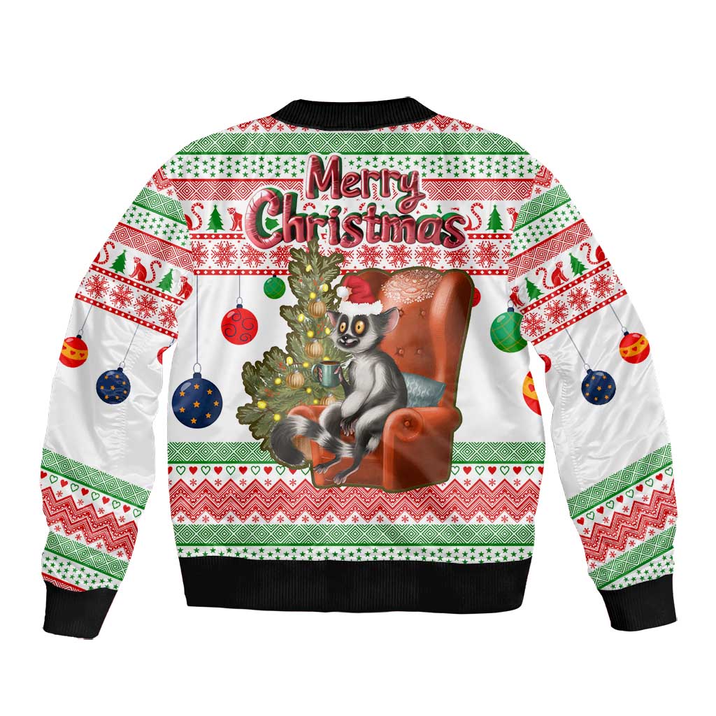 Madagascar Christmas Bomber Jacket Lemur Santa Hat Holiday Tree - African Pride