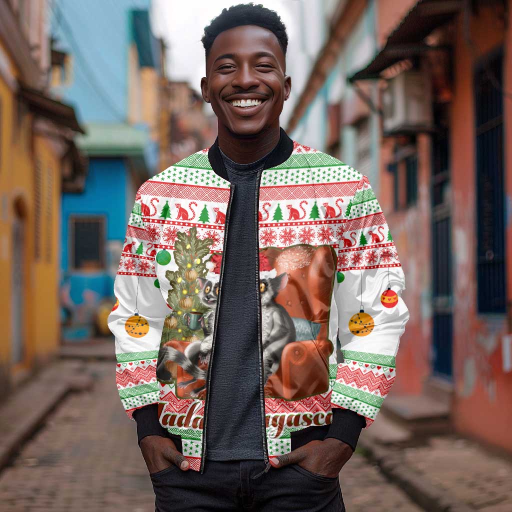 Madagascar Christmas Bomber Jacket Lemur Santa Hat Holiday Tree - African Pride