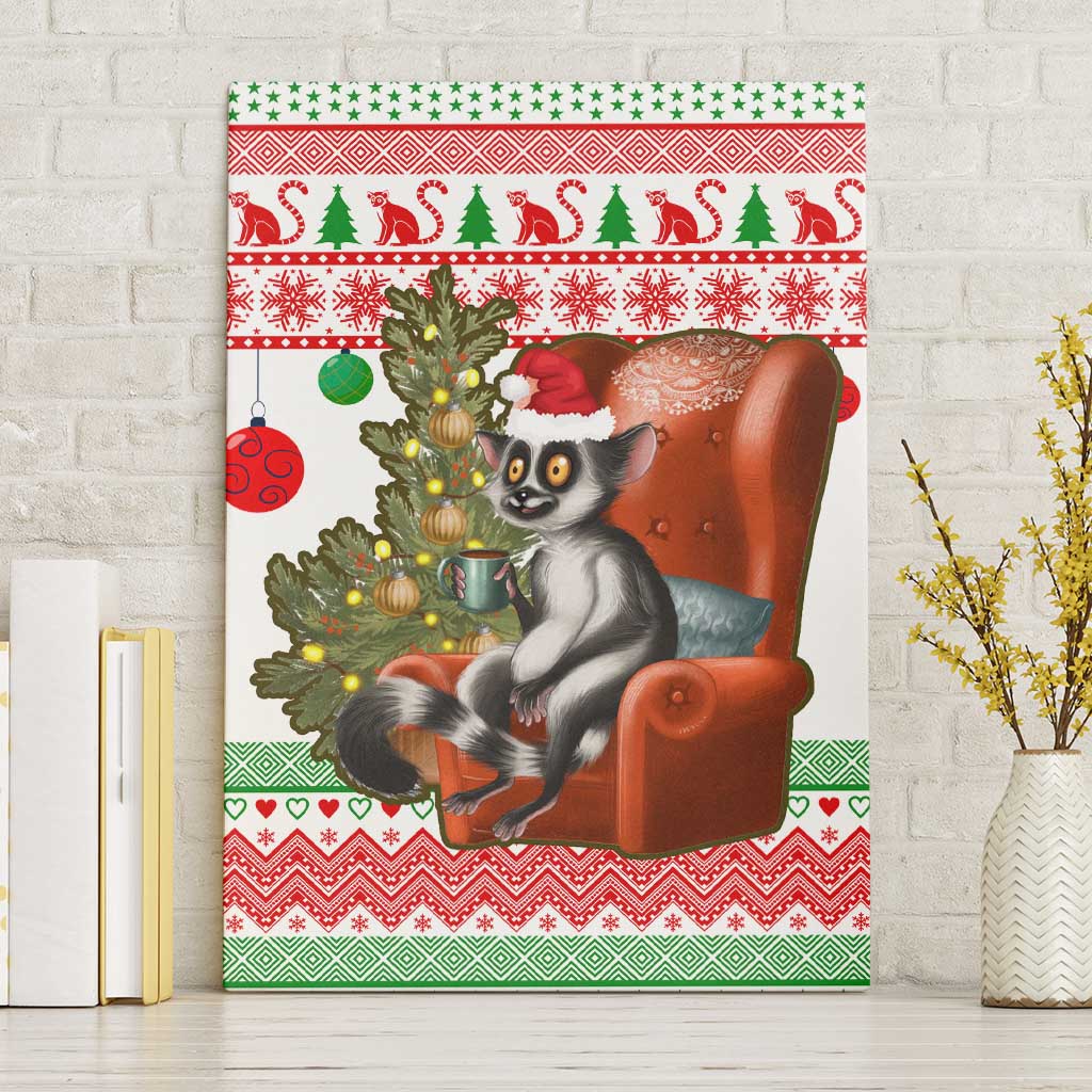Madagascar Christmas Canvas Wall Art Lemur Santa Hat Holiday Tree - African Pride