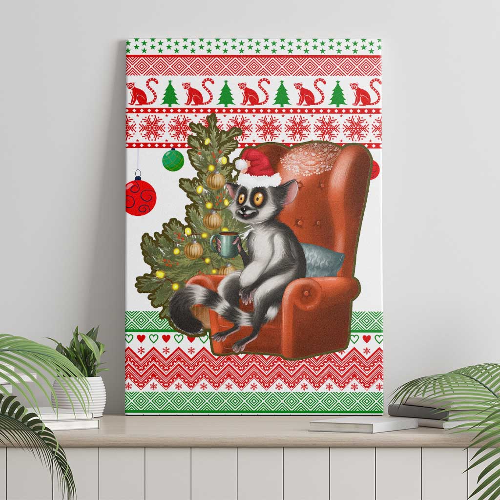 Madagascar Christmas Canvas Wall Art Lemur Santa Hat Holiday Tree - African Pride