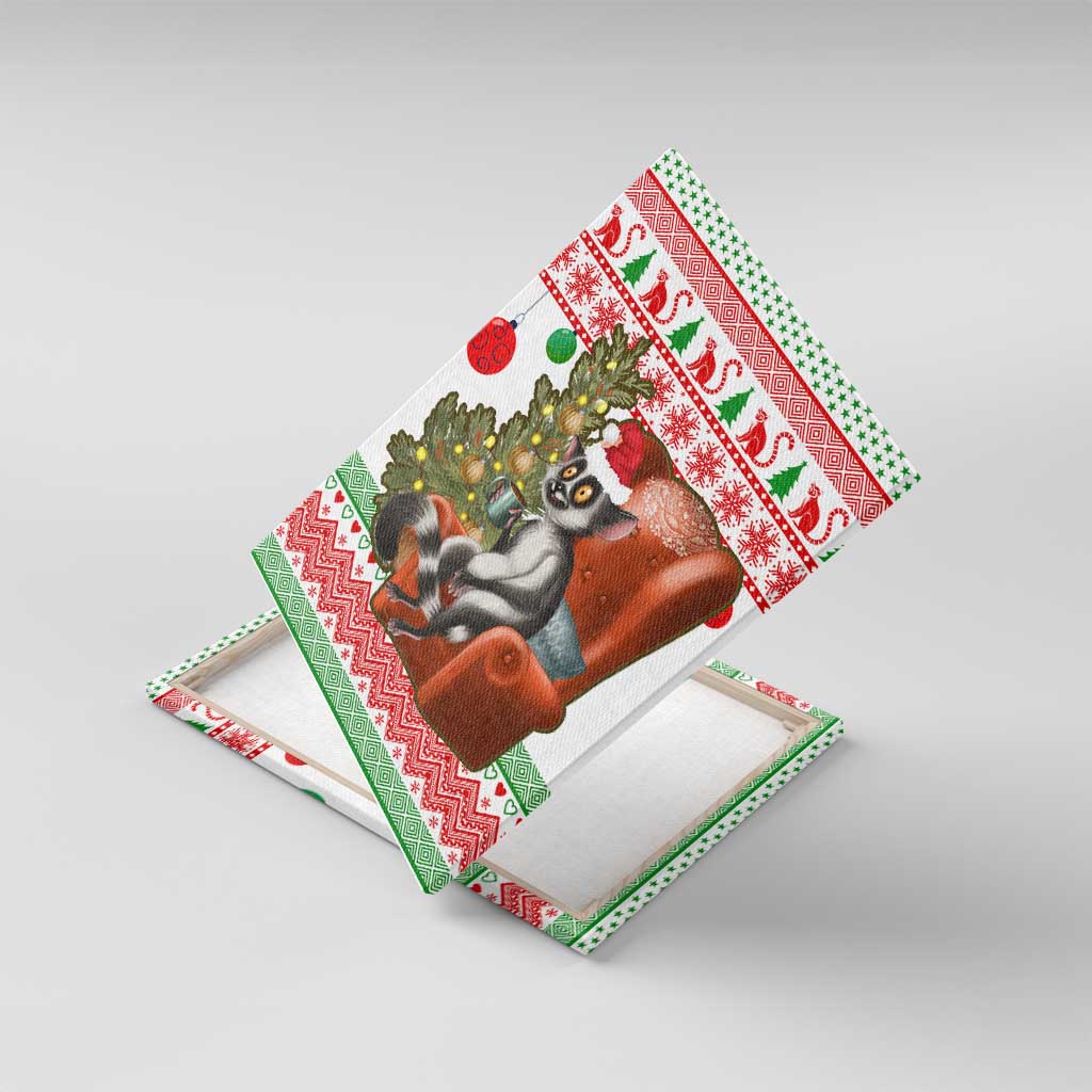 Madagascar Christmas Canvas Wall Art Lemur Santa Hat Holiday Tree - African Pride