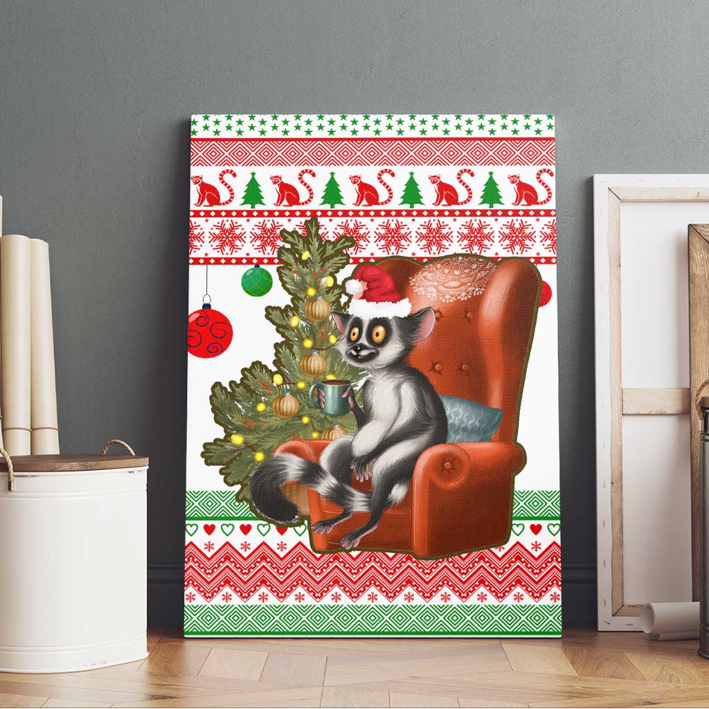 Madagascar Christmas Canvas Wall Art Lemur Santa Hat Holiday Tree - African Pride