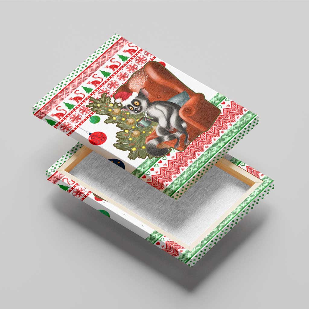 Madagascar Christmas Canvas Wall Art Lemur Santa Hat Holiday Tree - African Pride
