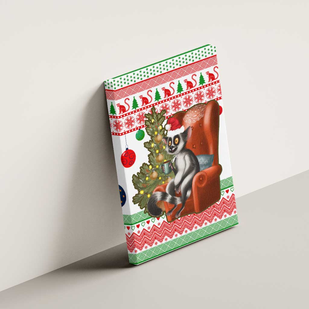 Madagascar Christmas Canvas Wall Art Lemur Santa Hat Holiday Tree - African Pride