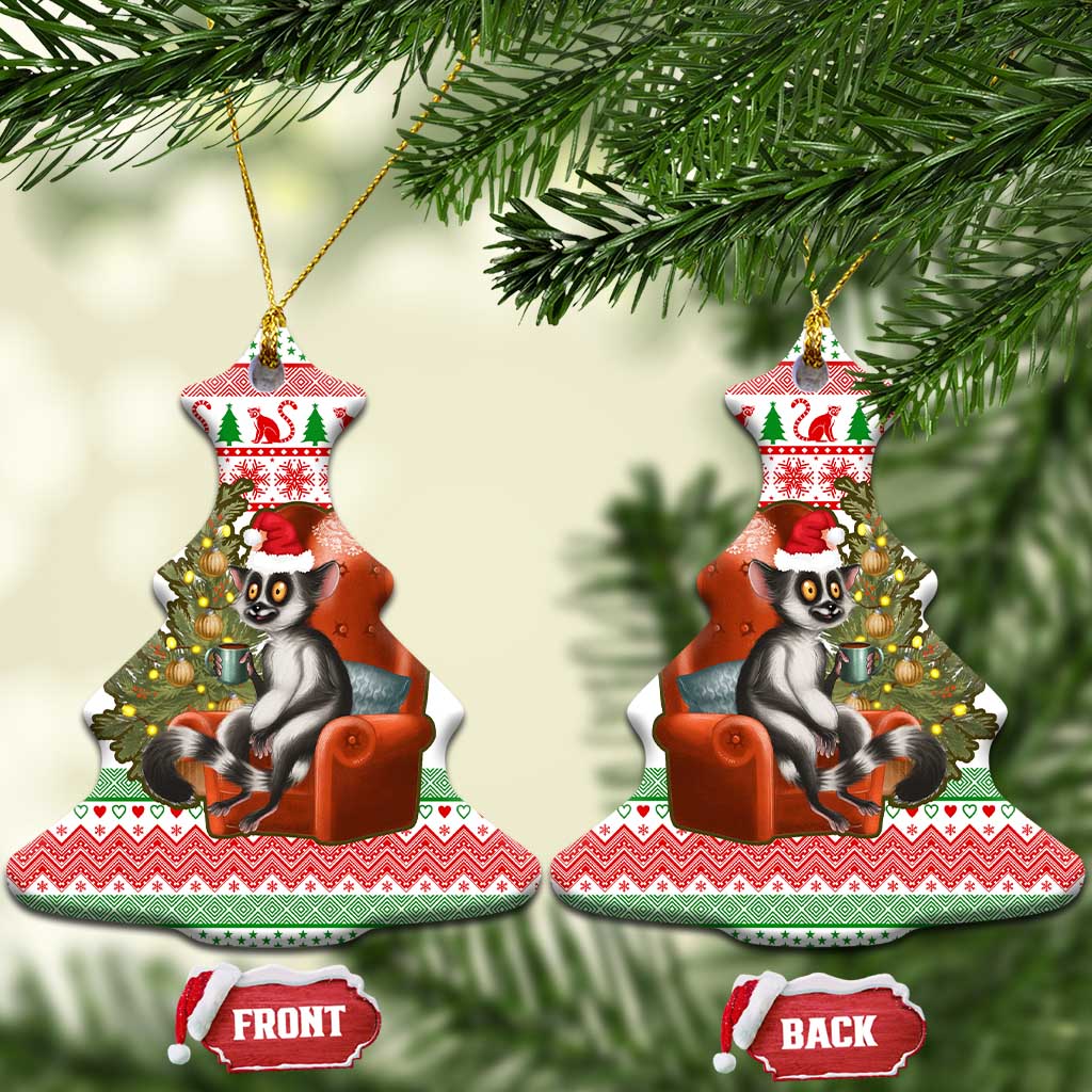 Madagascar Christmas Ceramic Ornament Lemur Santa Hat Holiday Tree - African Pride