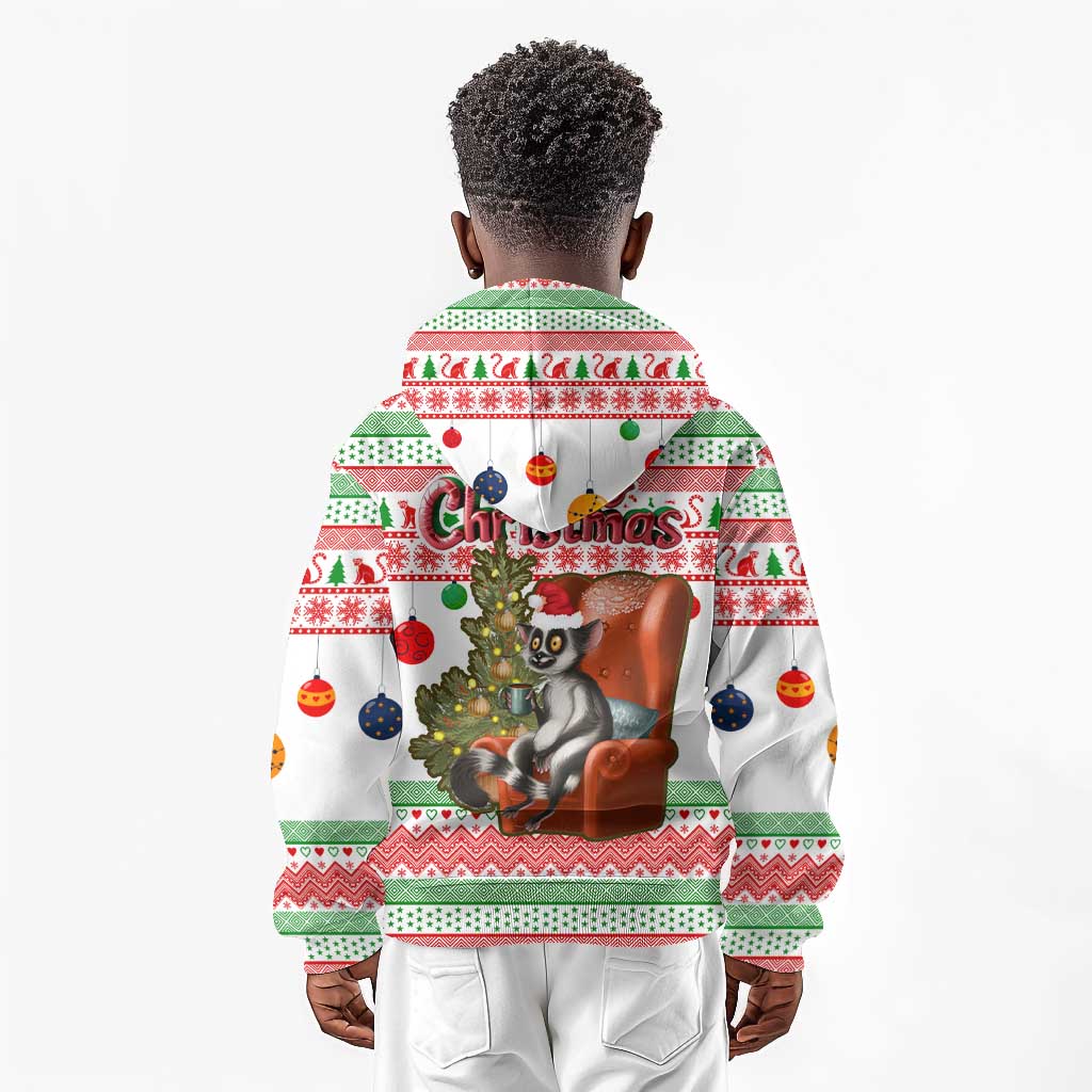 Madagascar Christmas Kid Hoodie Lemur Santa Hat Holiday Tree - African Pride