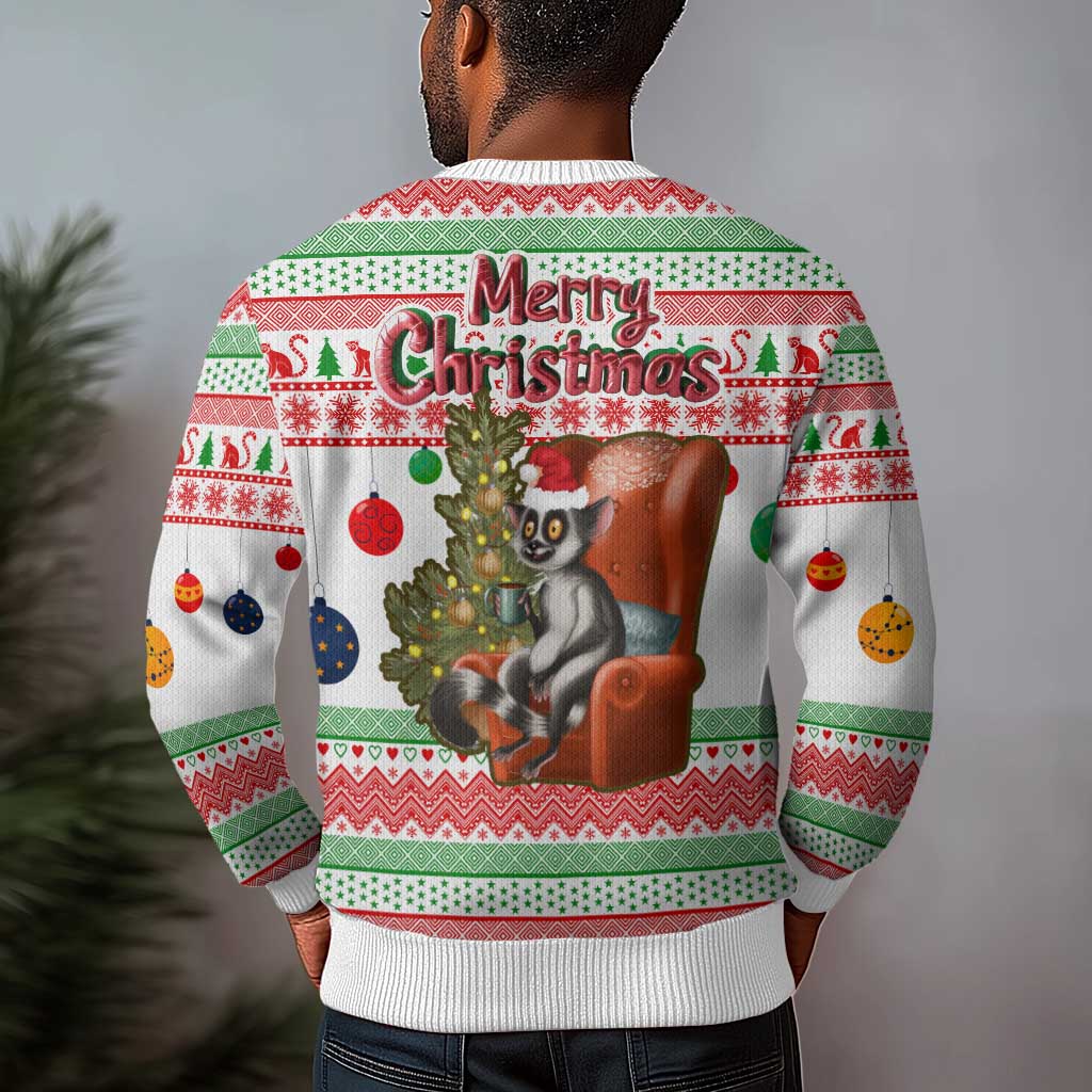 Madagascar Christmas Ugly Christmas Sweater Lemur Santa Hat Holiday Tree - African Pride