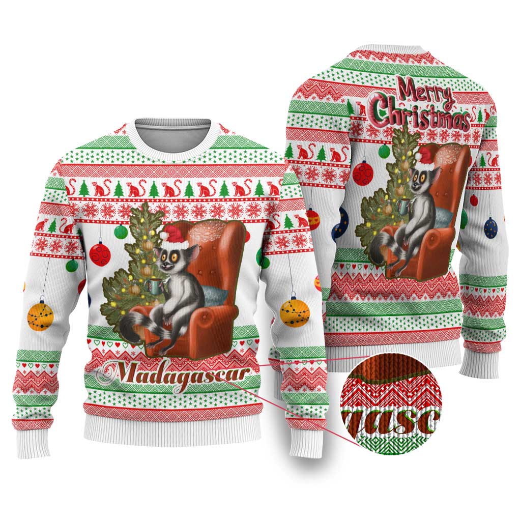 Madagascar Christmas Ugly Christmas Sweater Lemur Santa Hat Holiday Tree - African Pride