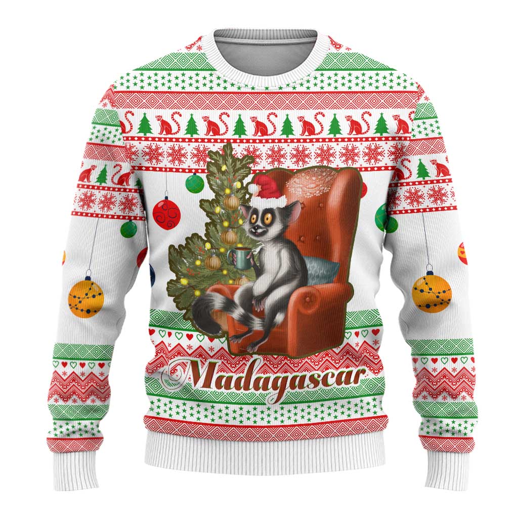 Madagascar Christmas Ugly Christmas Sweater Lemur Santa Hat Holiday Tree - African Pride