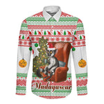 Madagascar Christmas Long Sleeve Button Shirt Lemur Santa Hat Holiday Tree - African Pride