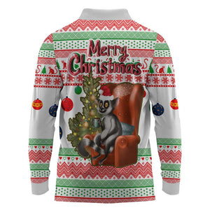 Madagascar Christmas Long Sleeve Polo Shirt Lemur Santa Hat Holiday Tree - African Pride