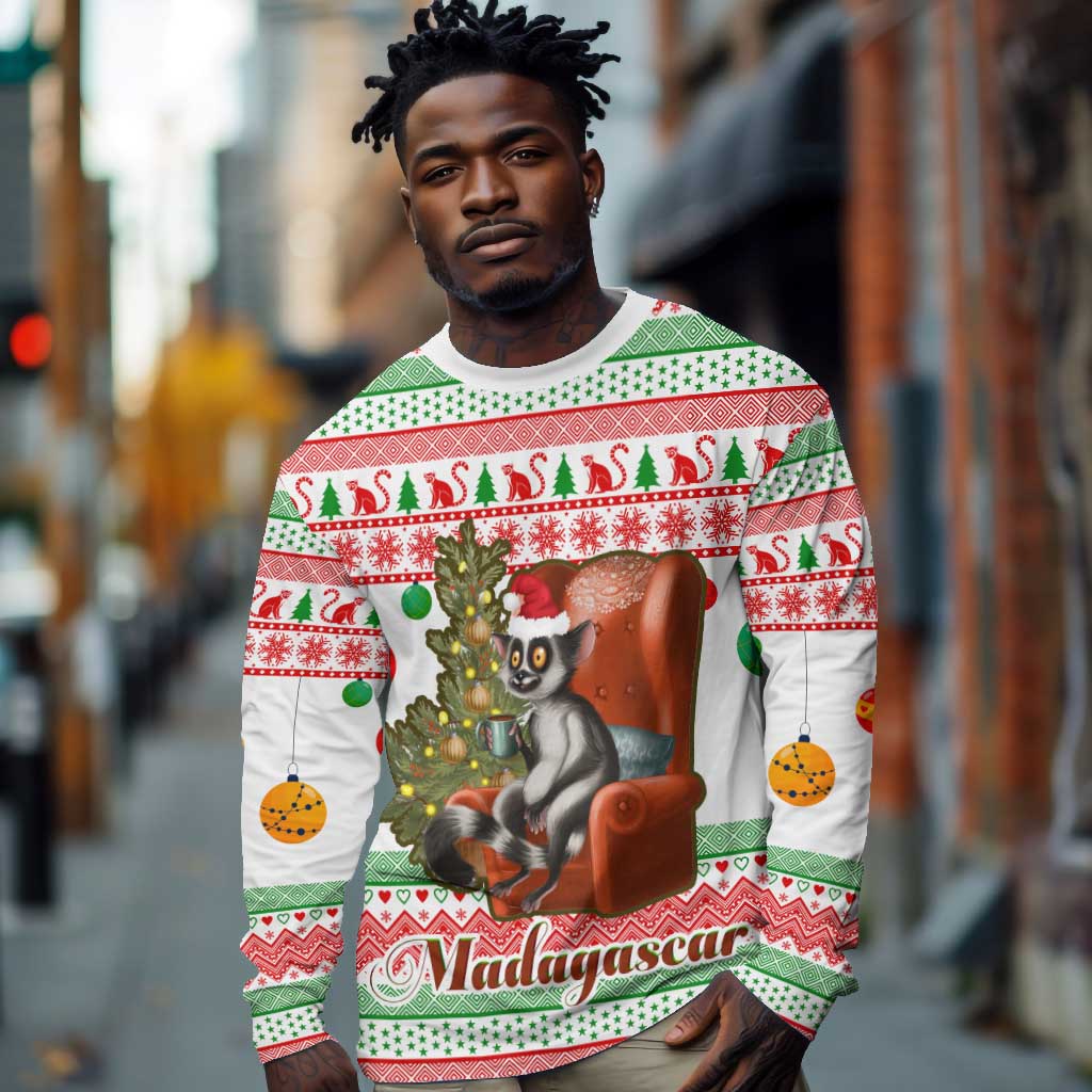 Madagascar Christmas Long Sleeve Shirt Lemur Santa Hat Holiday Tree - African Pride