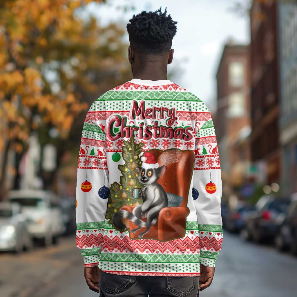 Madagascar Christmas Long Sleeve Shirt Lemur Santa Hat Holiday Tree - African Pride