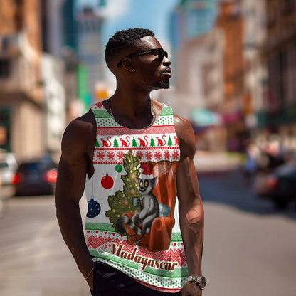 Madagascar Christmas Men Tank Top Lemur Santa Hat Holiday Tree - African Pride