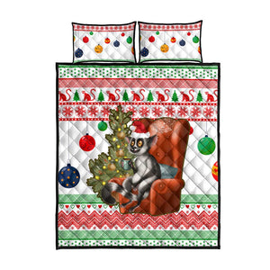 Madagascar Christmas Quilt Bed Set Lemur Santa Hat Holiday Tree - African Pride