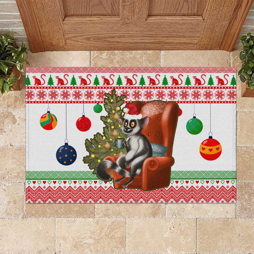 Madagascar Christmas Rubber Doormat Lemur Santa Hat Holiday Tree - African Pride