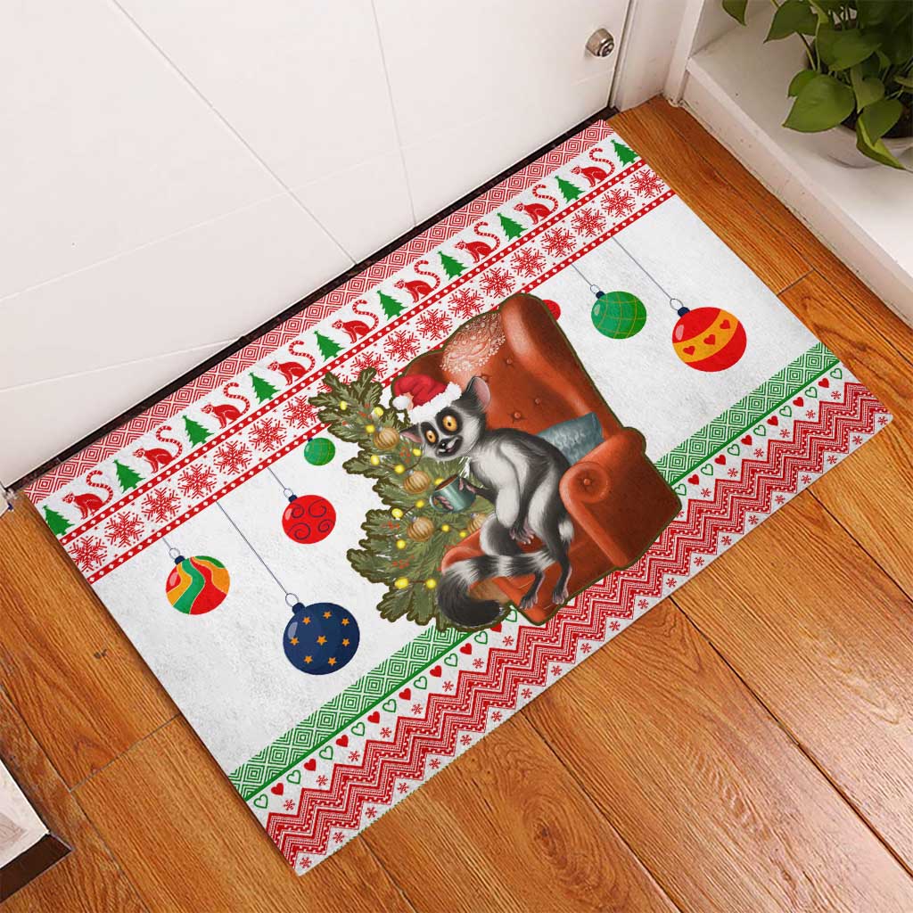 Madagascar Christmas Rubber Doormat Lemur Santa Hat Holiday Tree - African Pride