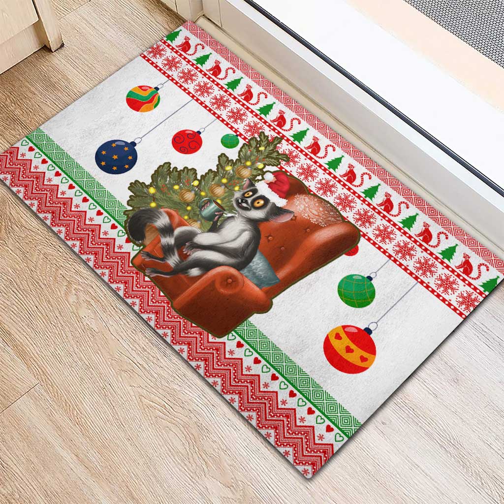 Madagascar Christmas Rubber Doormat Lemur Santa Hat Holiday Tree - African Pride