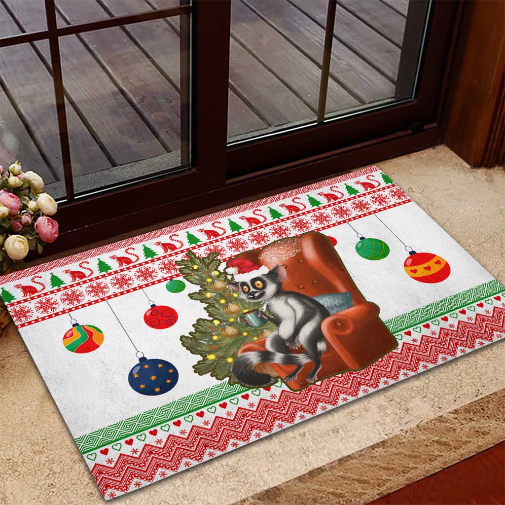 Madagascar Christmas Rubber Doormat Lemur Santa Hat Holiday Tree - African Pride