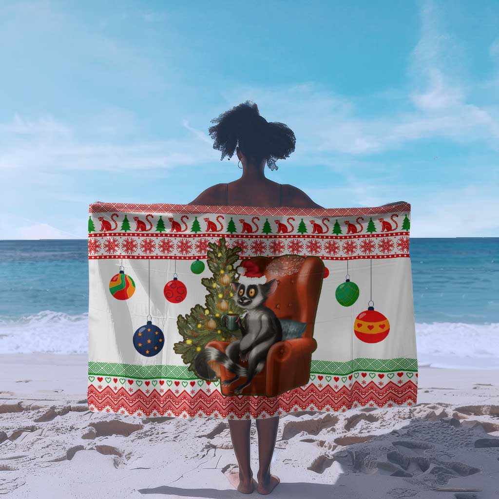 Madagascar Christmas Sarong Lemur Santa Hat Holiday Tree - African Pride