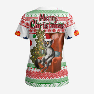 Madagascar Christmas Scrub Top Lemur Santa Hat Holiday Tree - African Pride