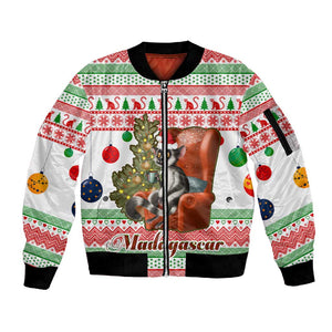 Madagascar Christmas Sleeve Zip Bomber Jacket Lemur Santa Hat Holiday Tree - African Pride