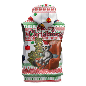 Madagascar Christmas Sleeveless Hoodie Lemur Santa Hat Holiday Tree - African Pride