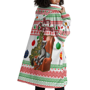 Madagascar Christmas Wearable Blanket Hoodie Lemur Santa Hat Holiday Tree - African Pride
