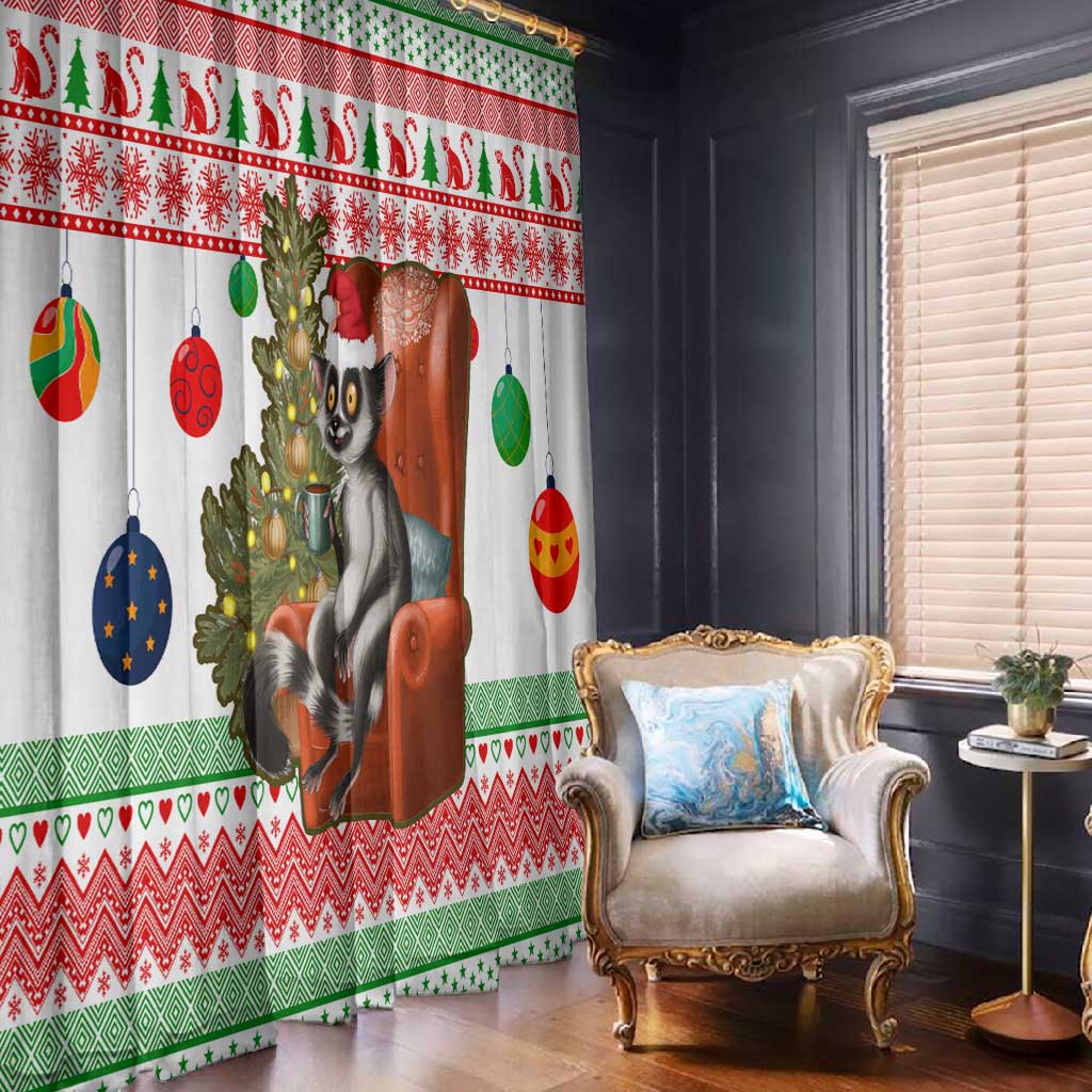 Madagascar Christmas Window Curtain Lemur Santa Hat Holiday Tree - African Pride