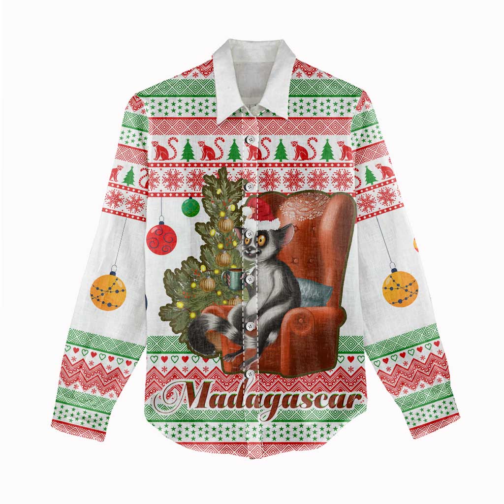 Madagascar Christmas Women Casual Shirt Lemur Santa Hat Holiday Tree - African Pride