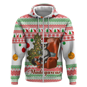 Madagascar Christmas Zip Hoodie Lemur Santa Hat Holiday Tree - African Pride