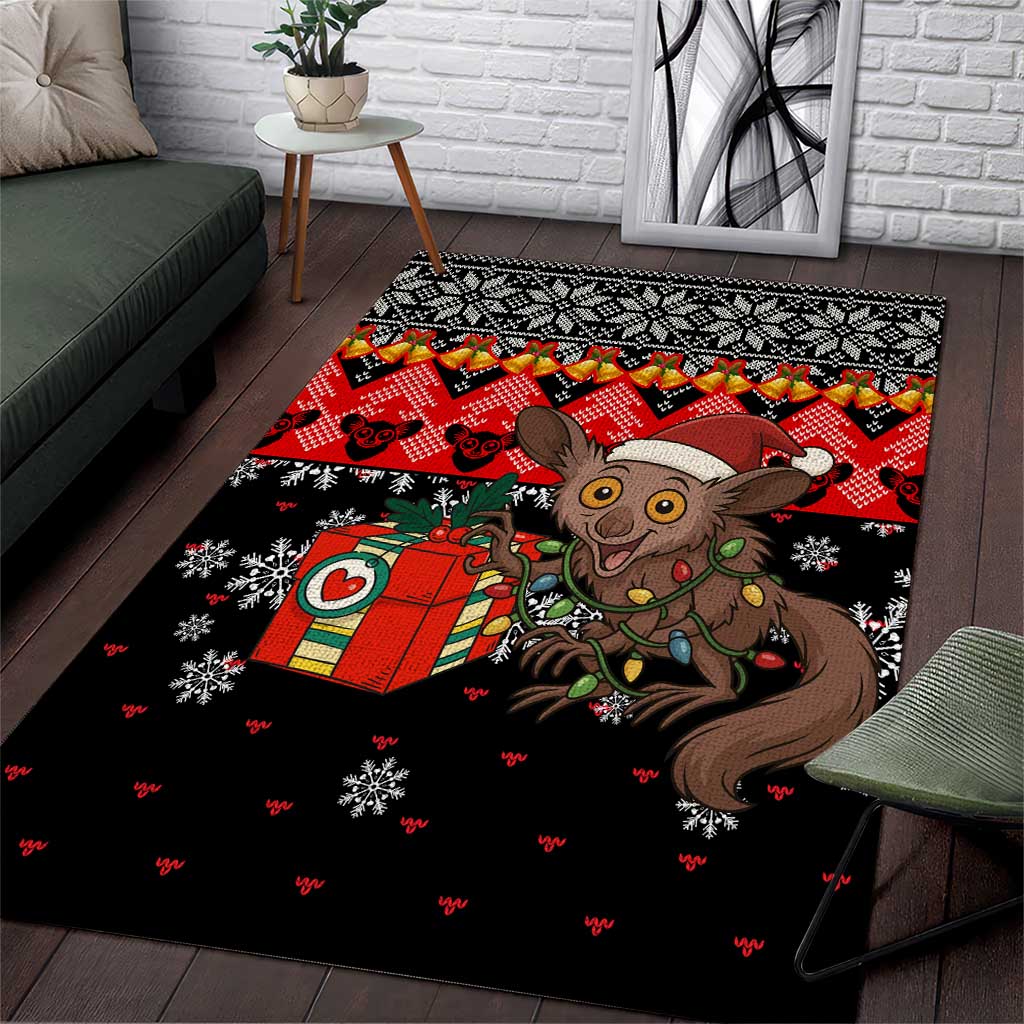 Madagascar Christmas Area Rug Aye Aye Lemur Santa Hat Holiday Lights - African Pride