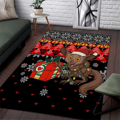Madagascar Christmas Area Rug Aye Aye Lemur Santa Hat Holiday Lights - African Pride