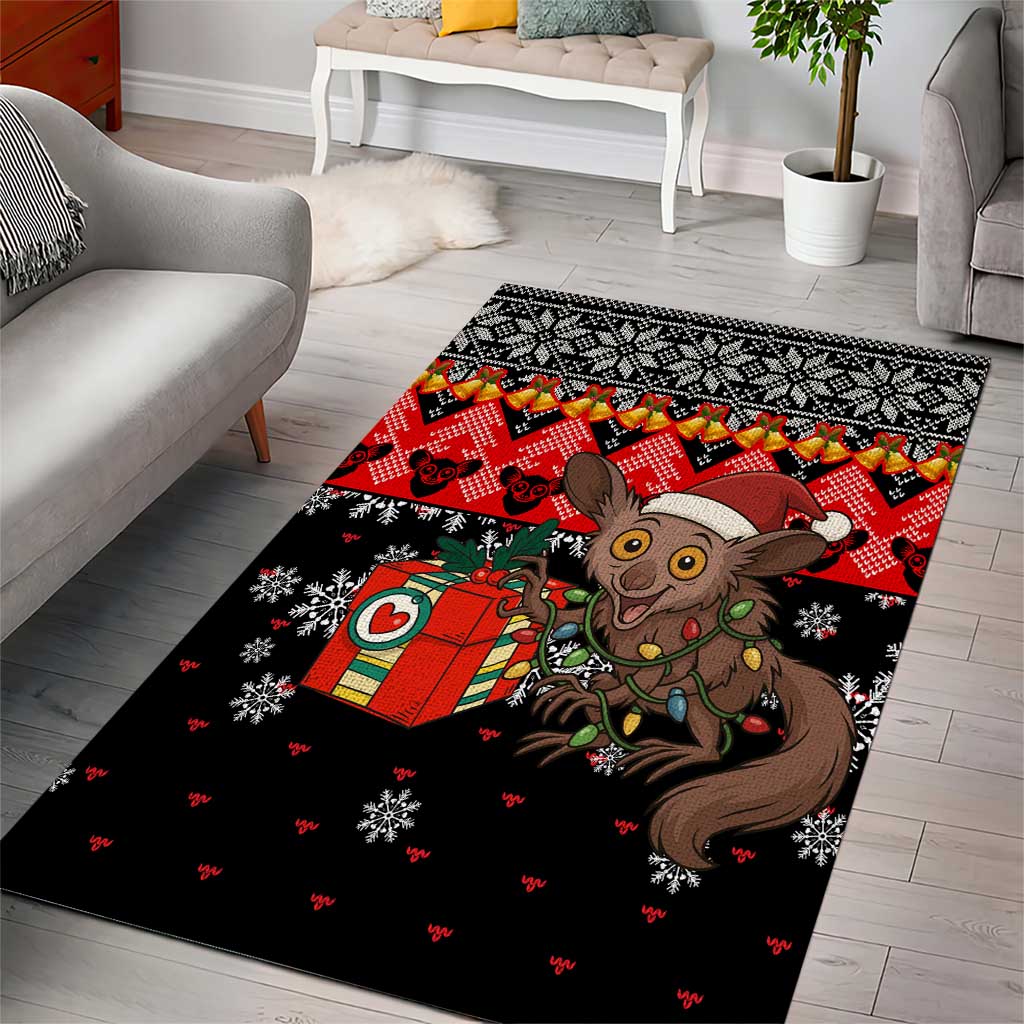 Madagascar Christmas Area Rug Aye Aye Lemur Santa Hat Holiday Lights - African Pride