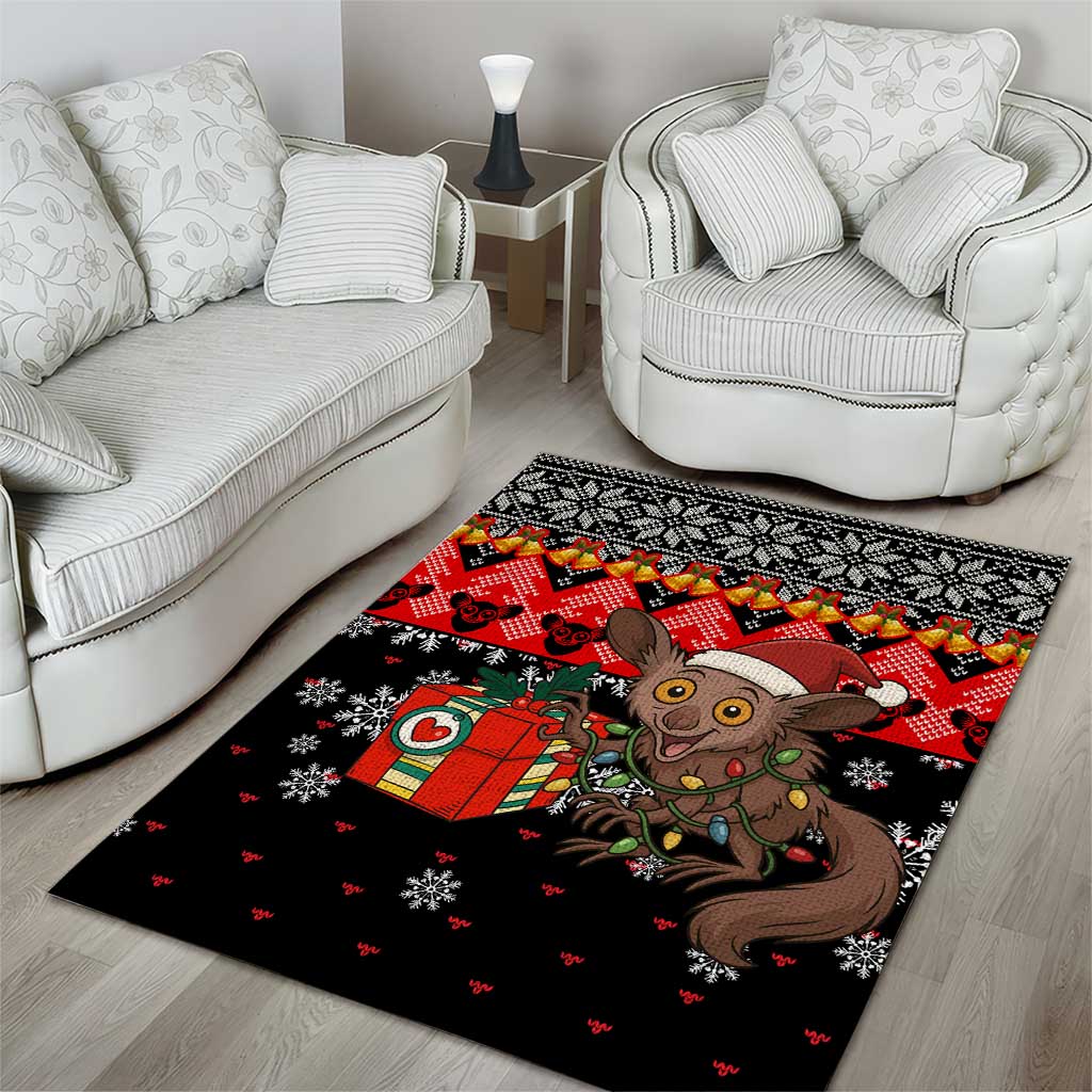 Madagascar Christmas Area Rug Aye Aye Lemur Santa Hat Holiday Lights - African Pride