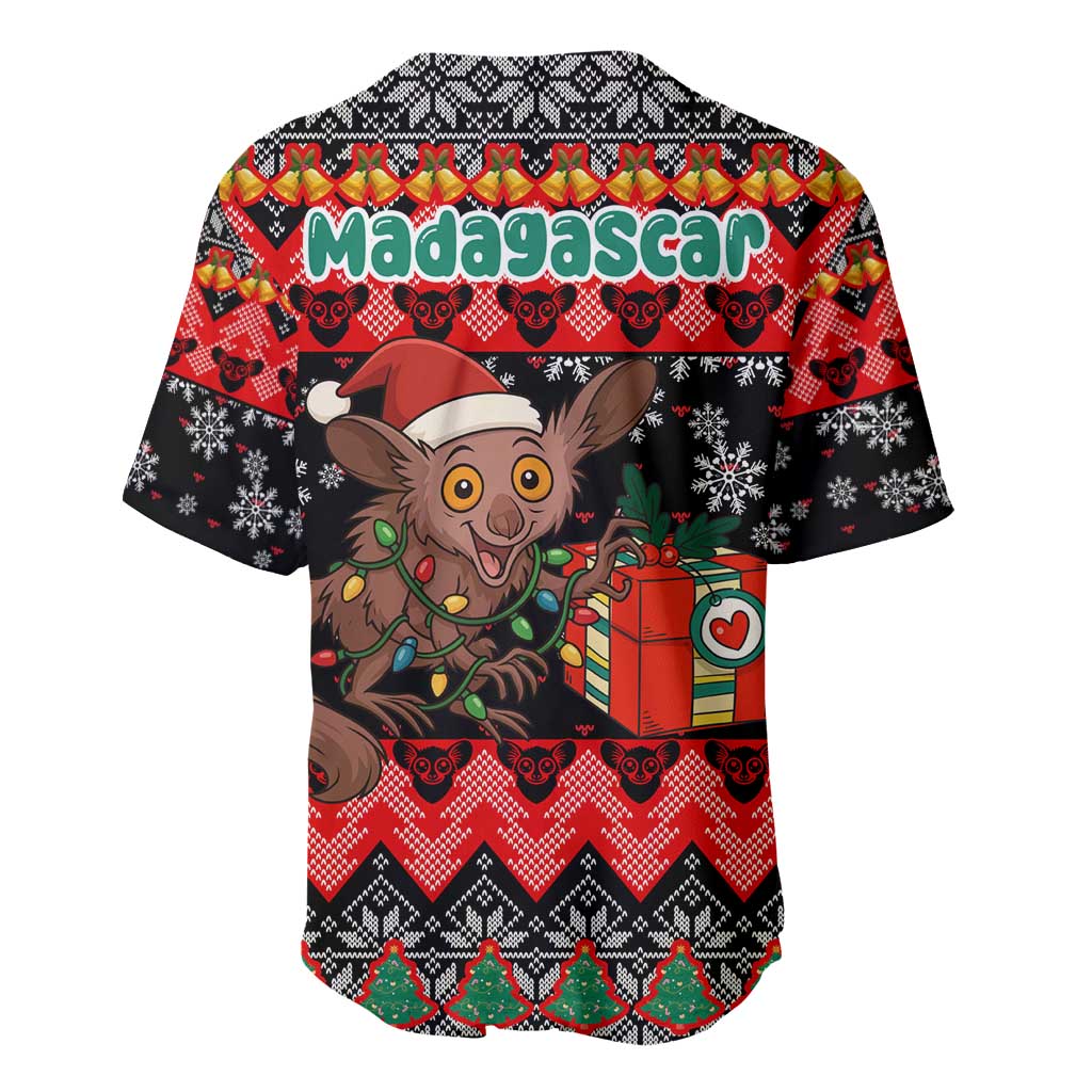 Madagascar Christmas Baseball Jersey Aye Aye Lemur Santa Hat Holiday Lights - African Pride