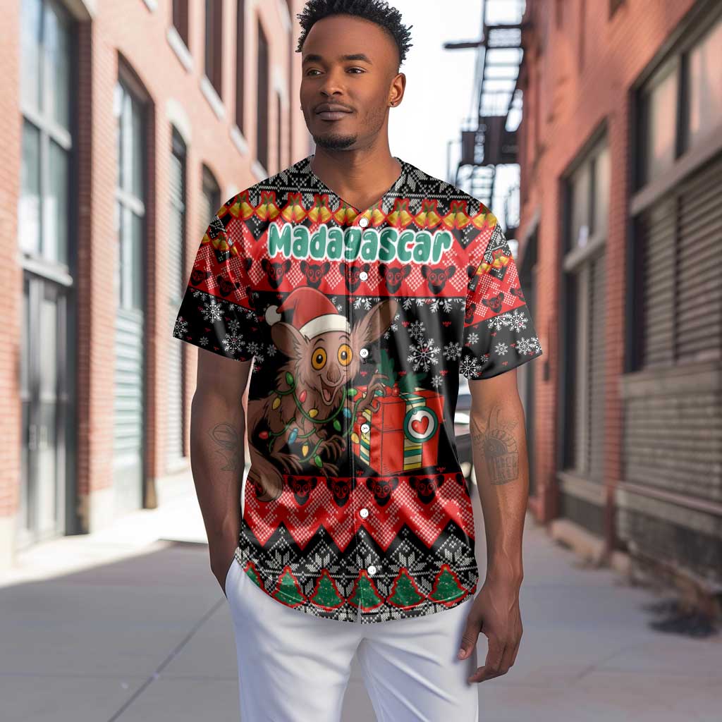 Madagascar Christmas Baseball Jersey Aye Aye Lemur Santa Hat Holiday Lights - African Pride