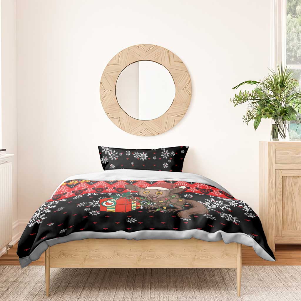 Madagascar Christmas Bedding Set Aye Aye Lemur Santa Hat Holiday Lights - African Pride