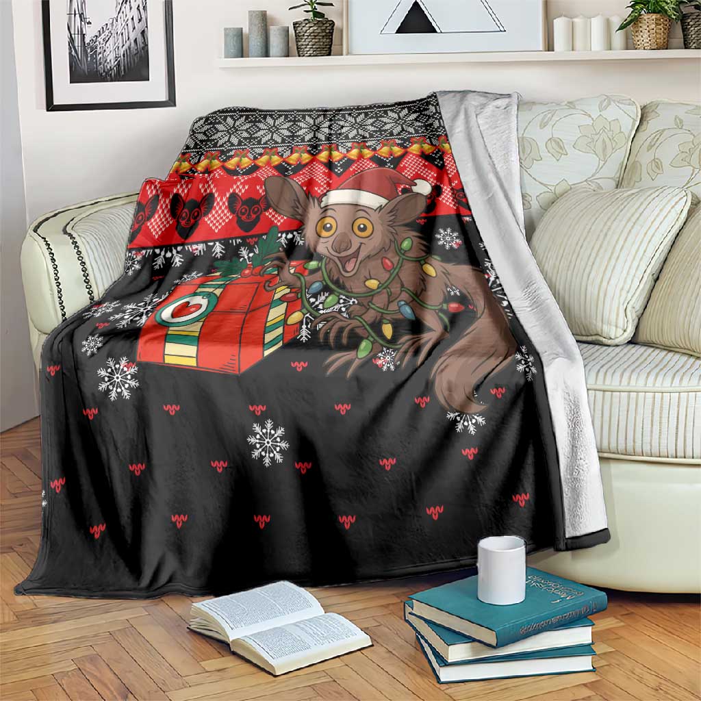 Madagascar Christmas Blanket Aye Aye Lemur Santa Hat Holiday Lights - African Pride