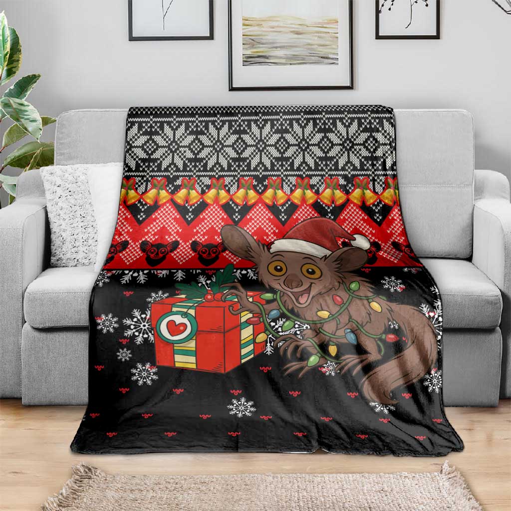 Madagascar Christmas Blanket Aye Aye Lemur Santa Hat Holiday Lights - African Pride