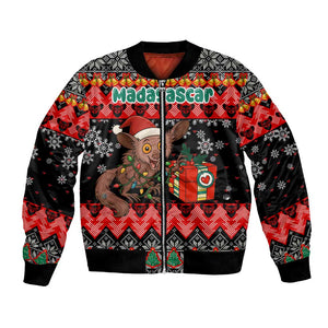 Madagascar Christmas Bomber Jacket Aye Aye Lemur Santa Hat Holiday Lights - African Pride