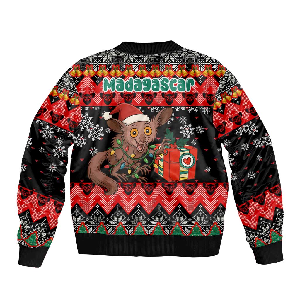 Madagascar Christmas Bomber Jacket Aye Aye Lemur Santa Hat Holiday Lights - African Pride