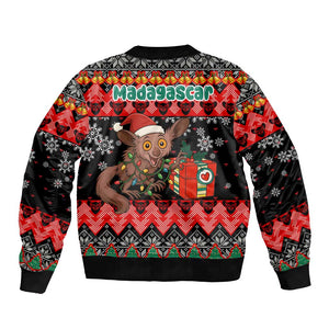 Madagascar Christmas Bomber Jacket Aye Aye Lemur Santa Hat Holiday Lights - African Pride