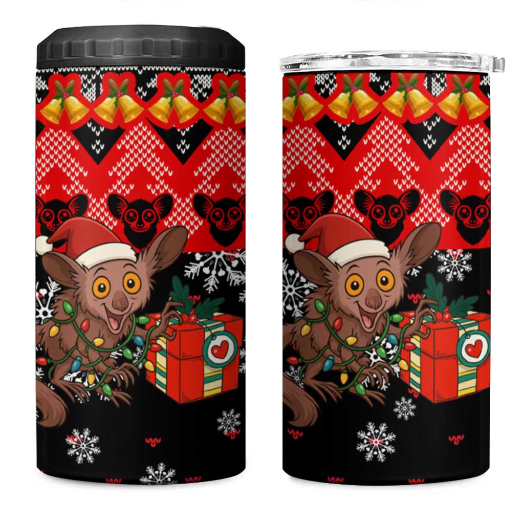 Madagascar Christmas 4 in 1 Can Cooler Tumbler Aye Aye Lemur Santa Hat Holiday Lights - African Pride