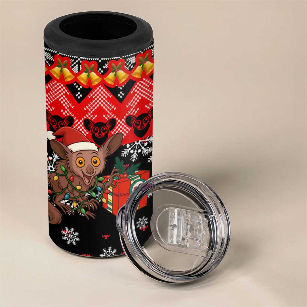 Madagascar Christmas 4 in 1 Can Cooler Tumbler Aye Aye Lemur Santa Hat Holiday Lights - African Pride