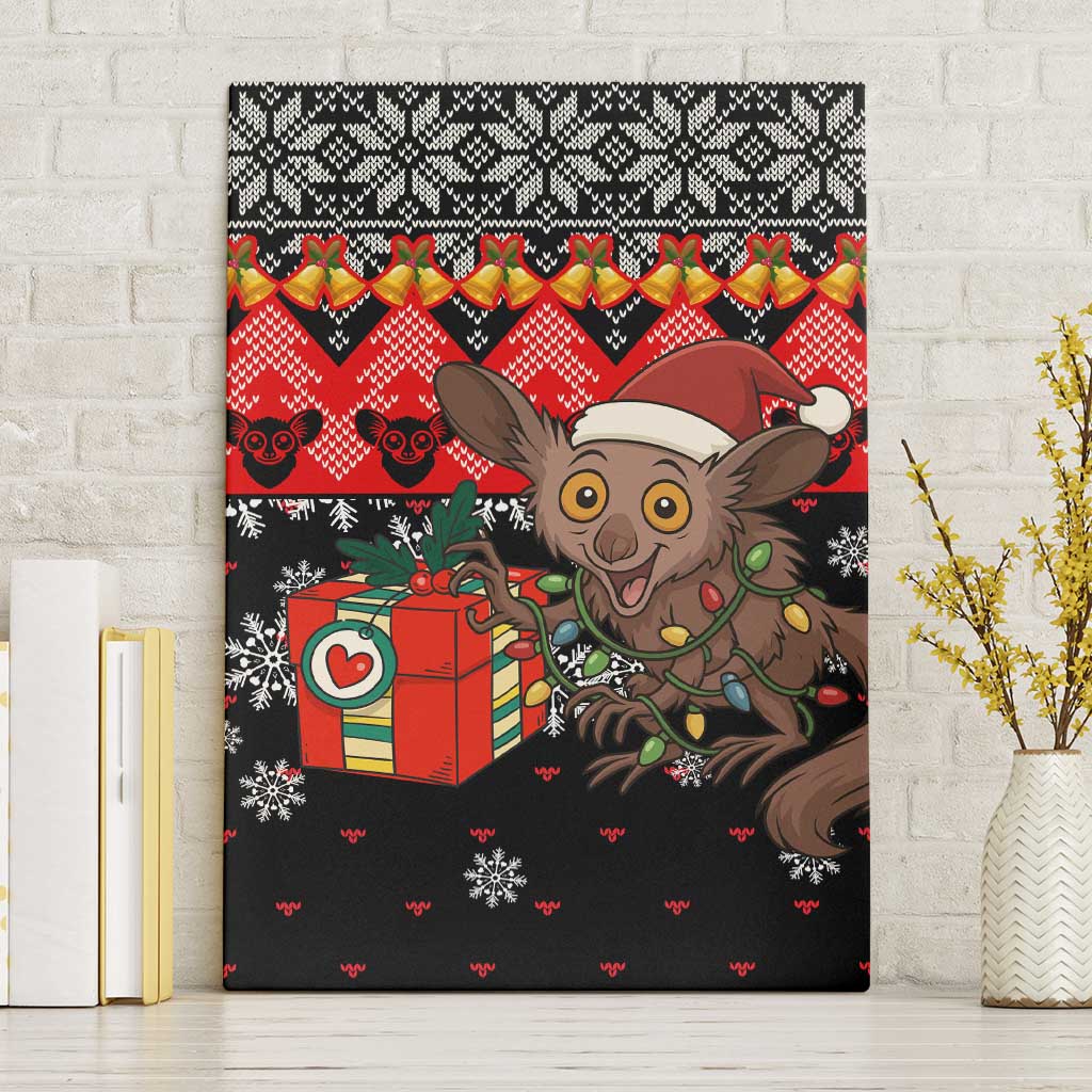Madagascar Christmas Canvas Wall Art Aye Aye Lemur Santa Hat Holiday Lights - African Pride
