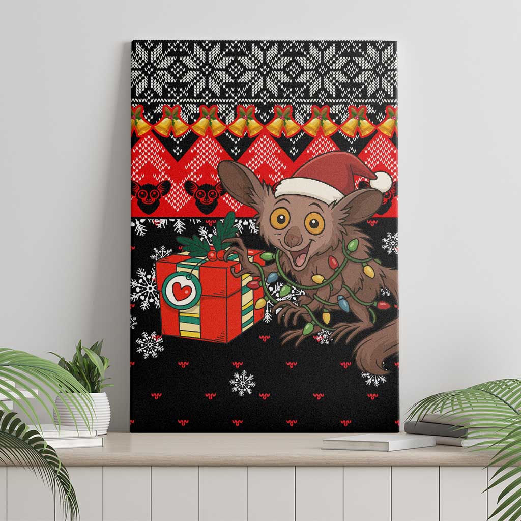 Madagascar Christmas Canvas Wall Art Aye Aye Lemur Santa Hat Holiday Lights - African Pride